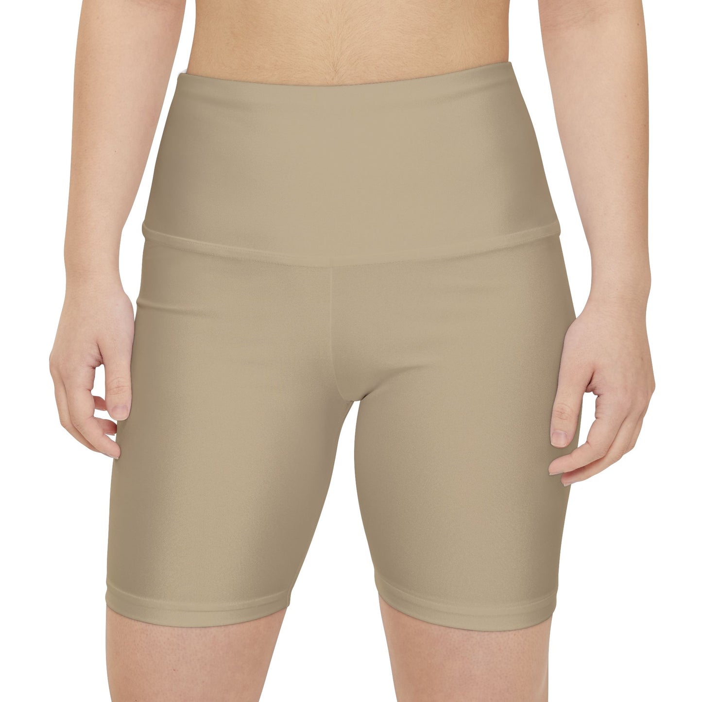 Khaki Beige High-Waist Women's Workout Shorts – Biker Fitness Shorts for Yoga & Running