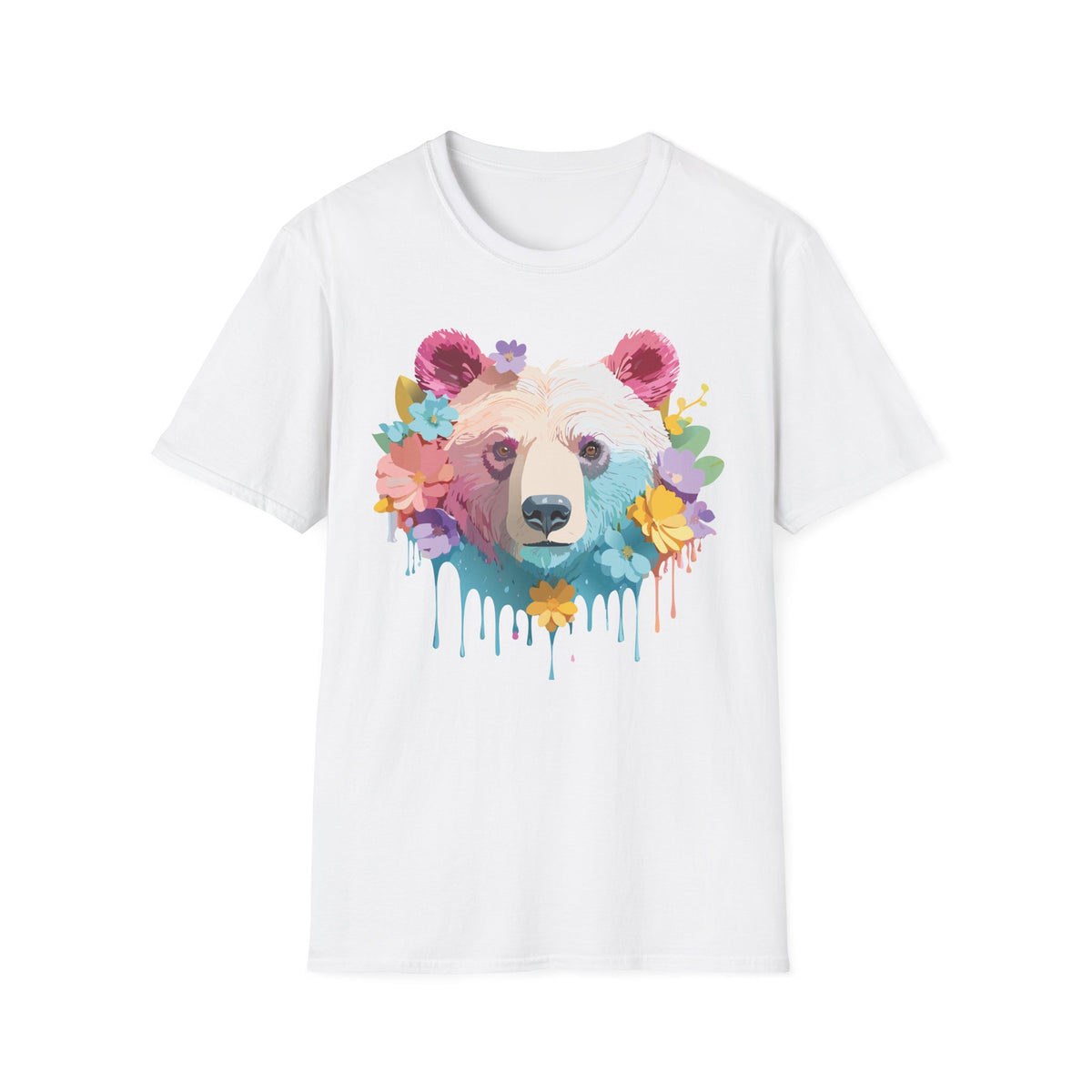 Colorful Floral Bear T-Shirt | Watercolor Drip Bear Tee