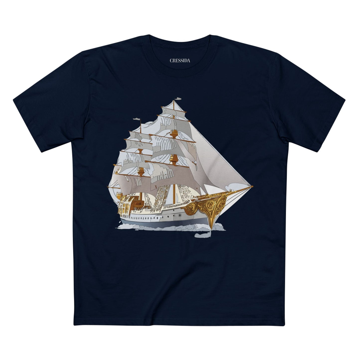 Ship Graphic Unisex 100 Cotton T-Shirt with Gold Frigate Art Design 8