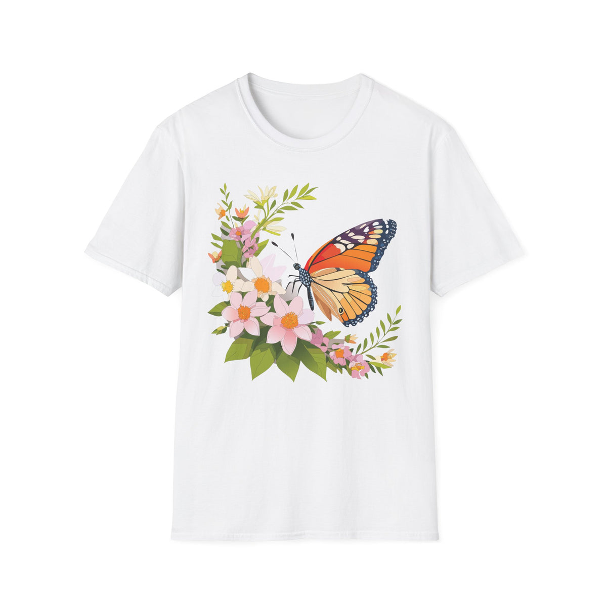 Monarch Butterfly Floral Graphic Tee Unisex 100 Cotton Gildan T-Shirt