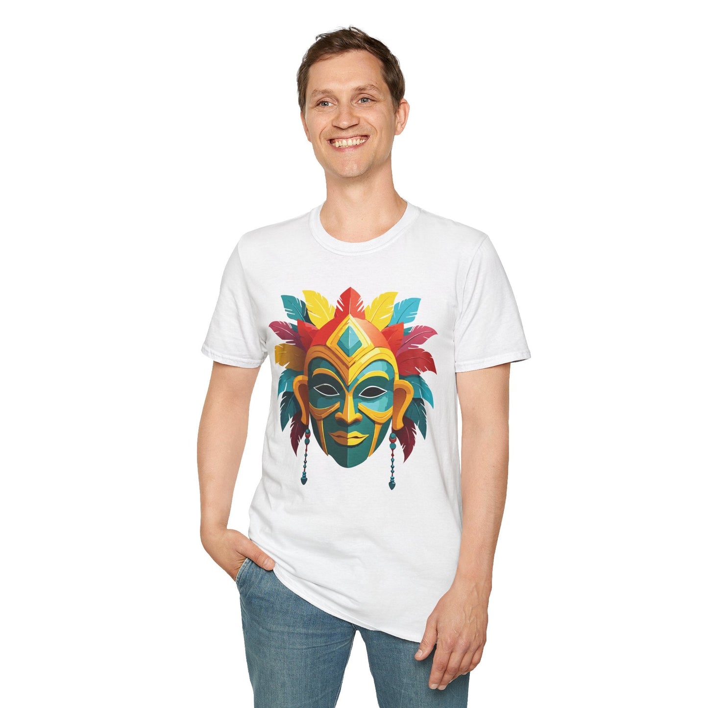 Unisex Mask Tee Shirt Gildan Softstyle 64000 Cotton Masquerade Design For Everyday Wear