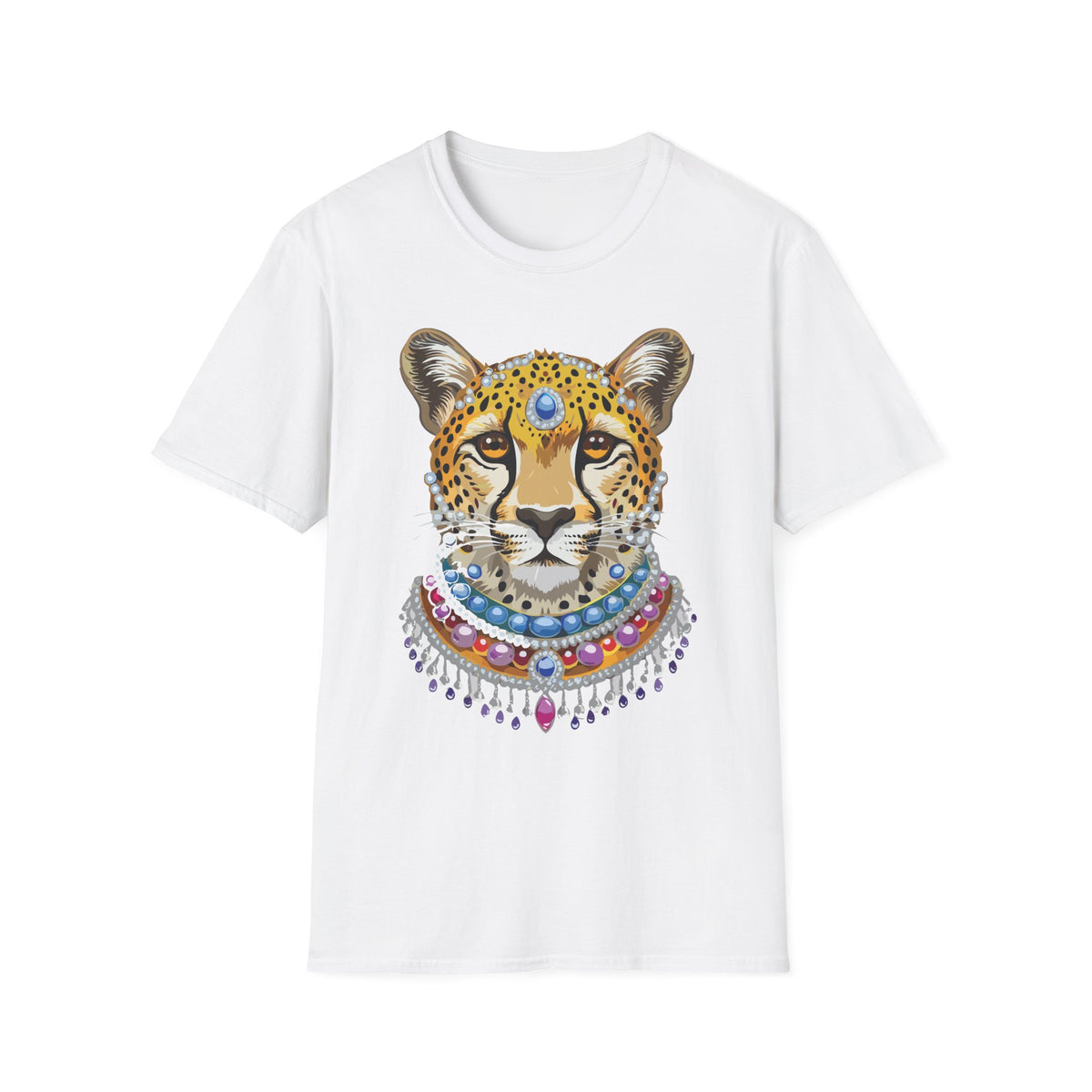 Jeweled Cheetah Face T-Shirt | Boho Leopard Portrait Shirt