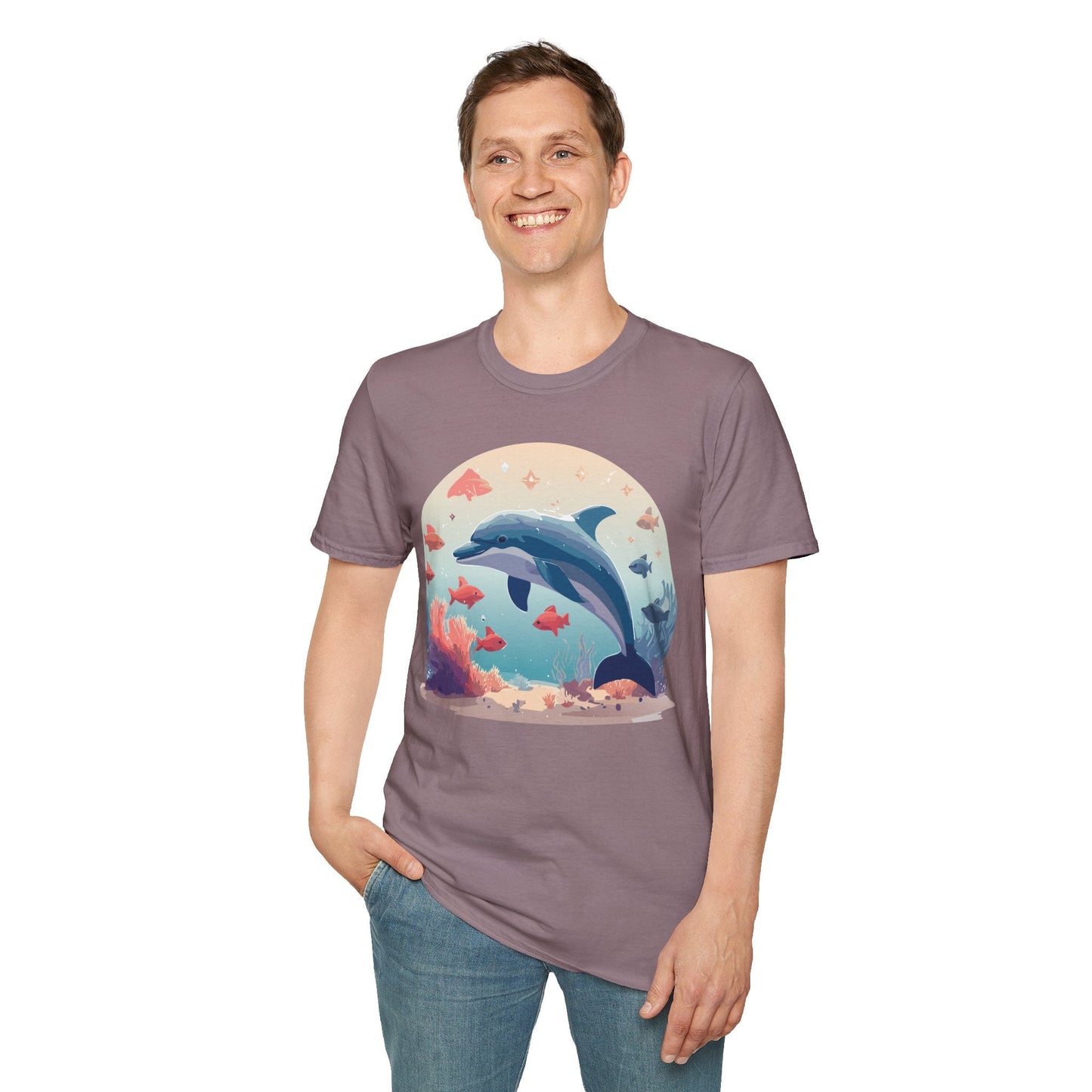 Dolphin Shirt Unisex Softstyle Tee 64000 Gildan 100 Percent Ring Spun Cotton For Everyday Comfort