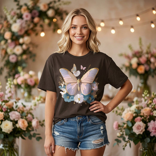Butterfly Graphic Unisex Cotton Bella+Canvas Tee with Art Design n88
