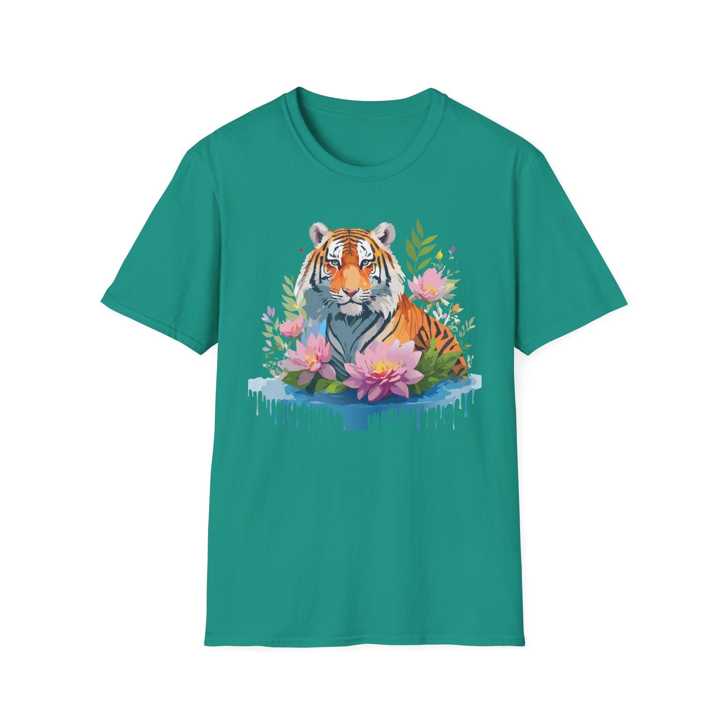 Tiger Print Unisex T Shirt Gildan Softstyle 64000 Animal Tee