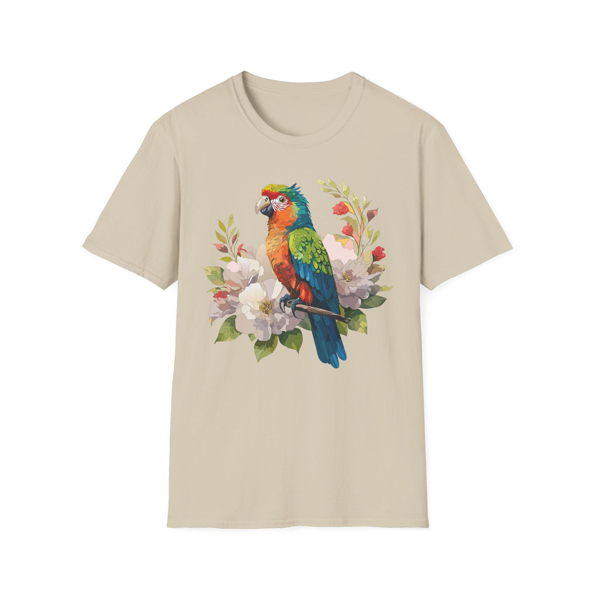 Colorful Parrot Illustration T-Shirt | Tropical Bird Floral Art