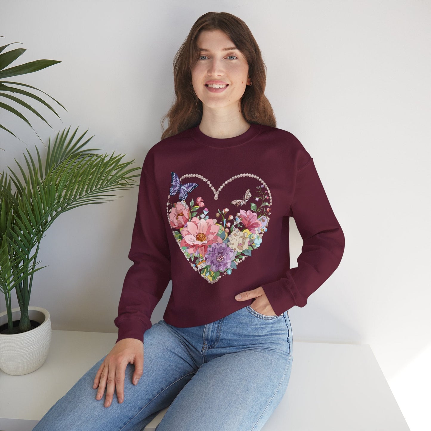 Floral Heart Sweatshirt Unisex Floral Love Crewneck Heavy Blend Gift For Valentine Day Cold Weather