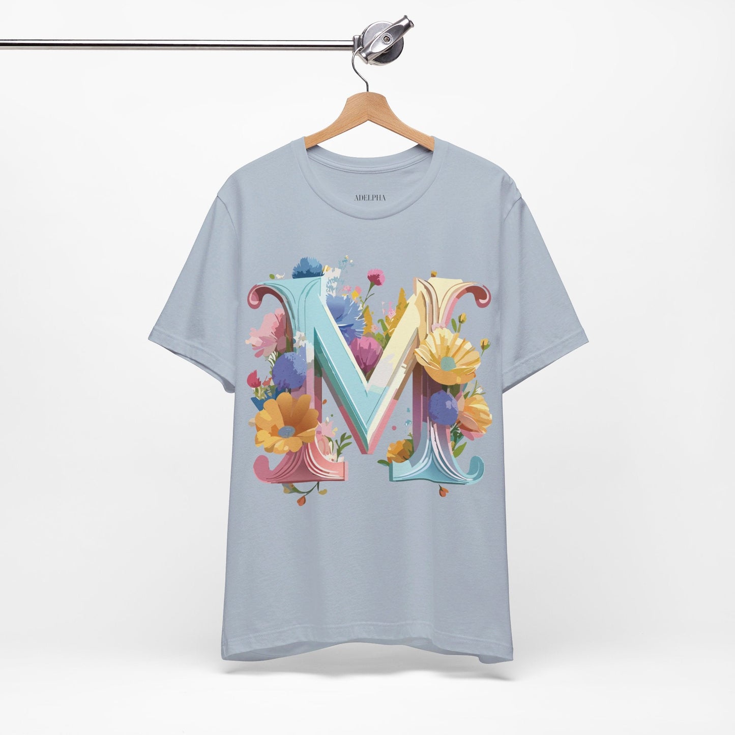 Letter M Shirt Unisex Graphic Tee Adelpha Vintage Inspired Art Design Short Sleeve
