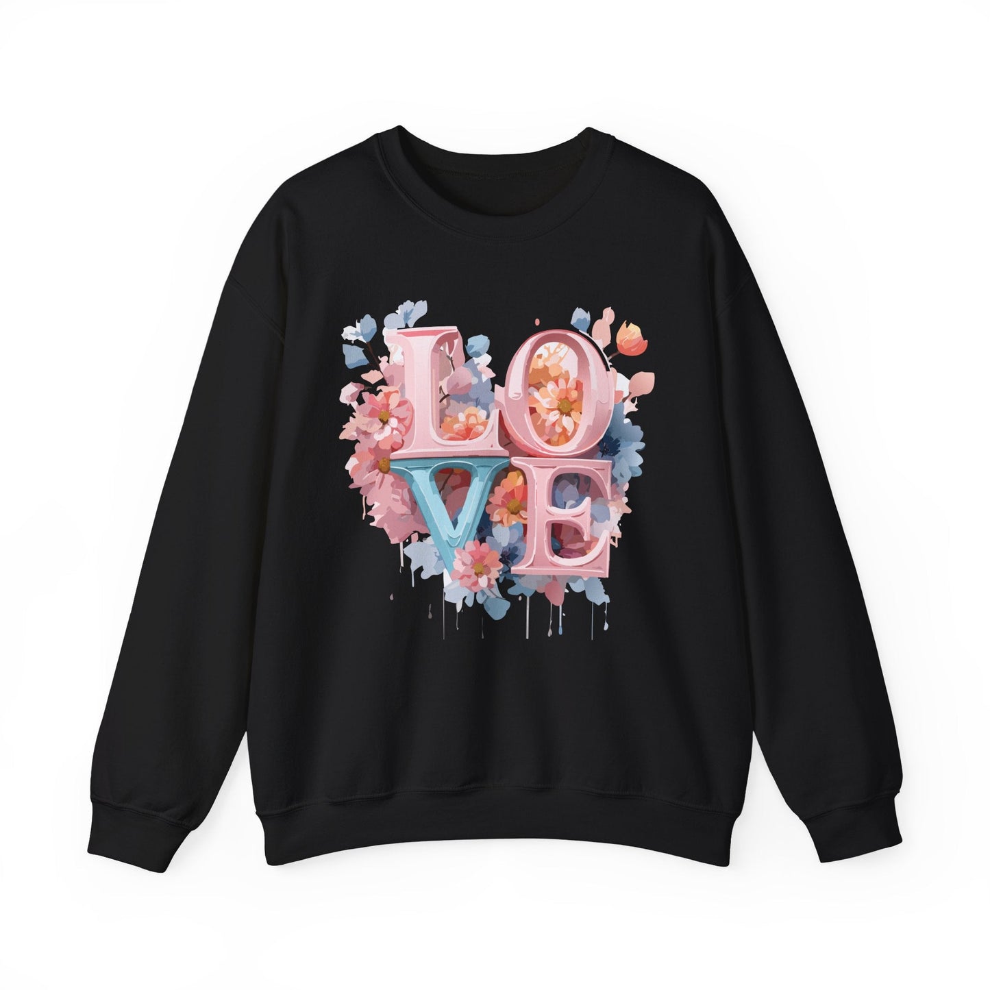 Floral Love Sweatshirt Valentines Day Unisex Heavy Blend Crewneck Gildan 18000 Cotton Polyester