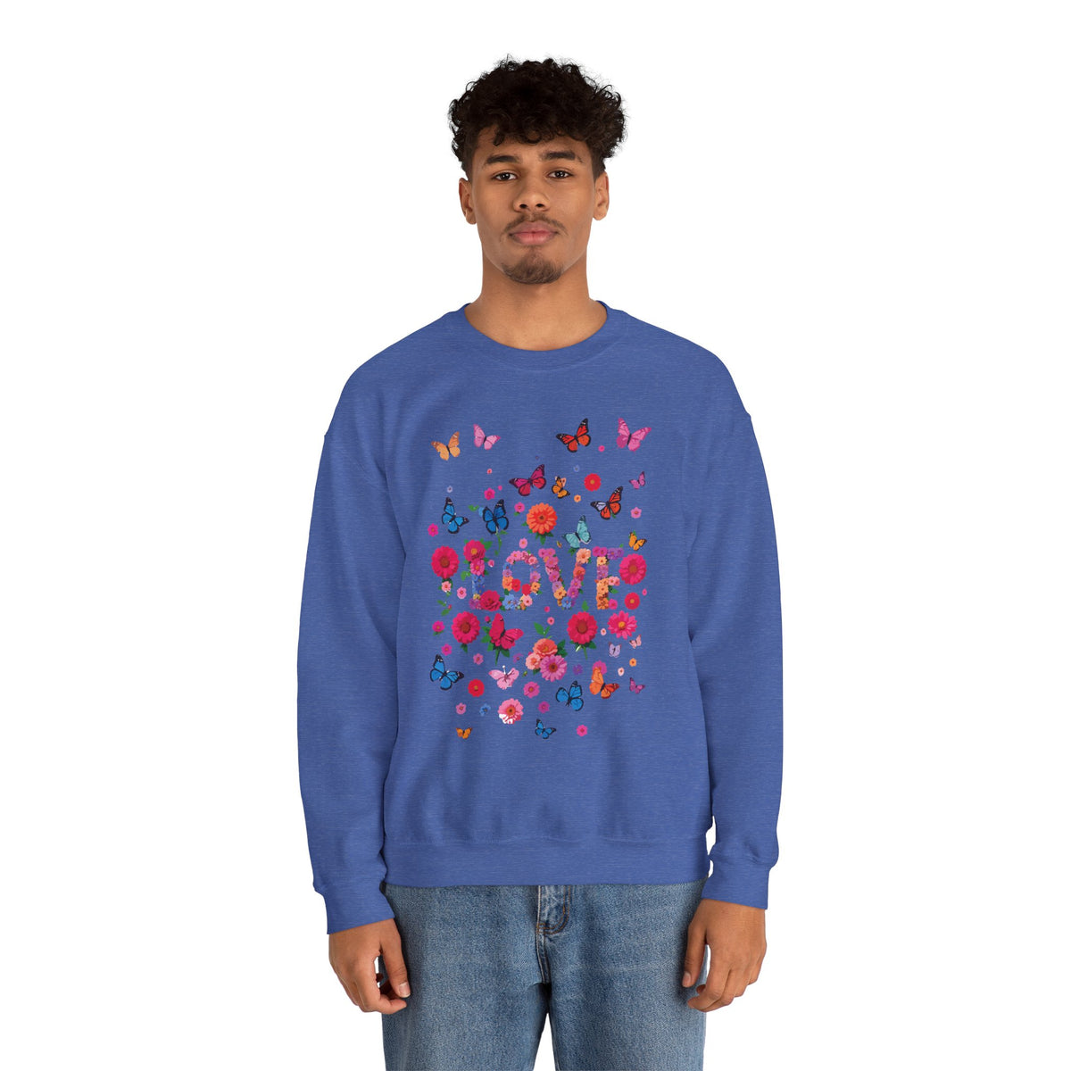 Unisex Floral Love Sweatshirt, Love Floral Sweatshirt, Floral Butterfly Sweatshirt, 50/50 Cotton-Poly Valentine's Day Sweatshirt 07
