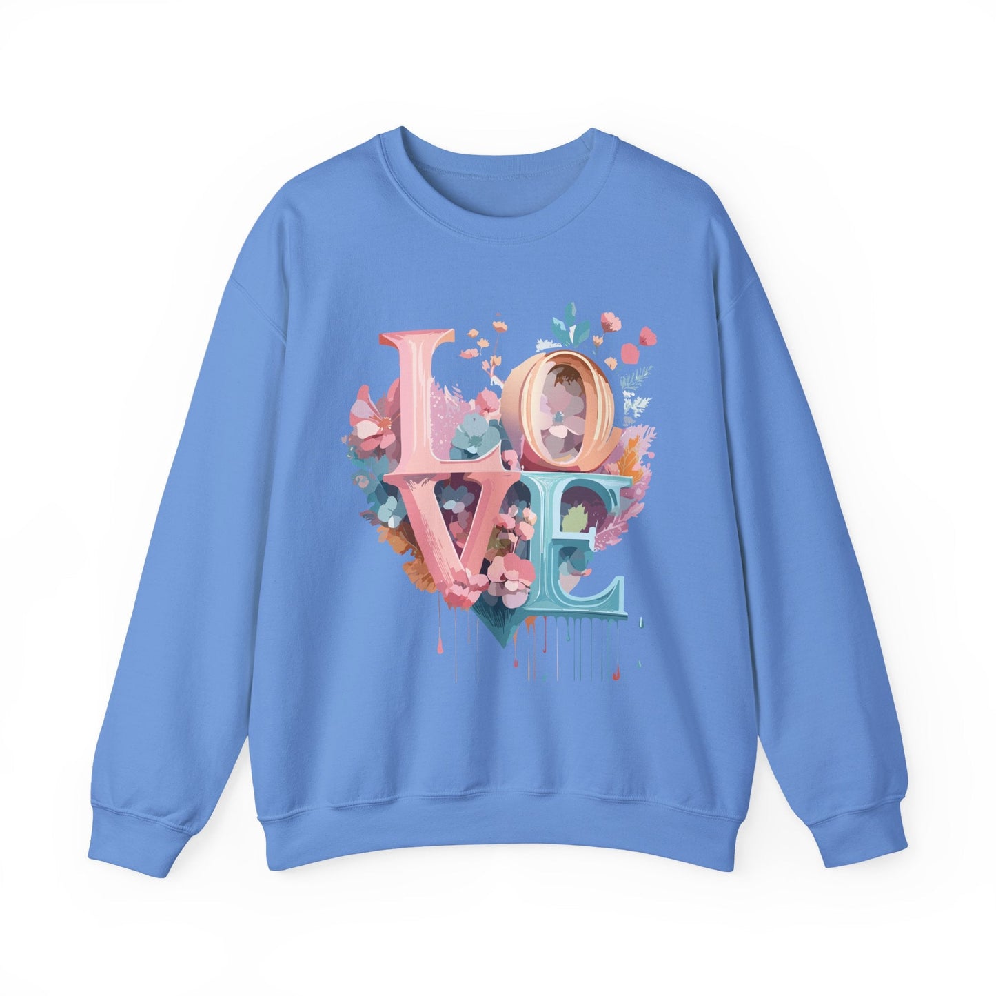Floral Love Sweatshirt For Valentines Day Unisex Crewneck Fifty Fifty Cotton Polyester