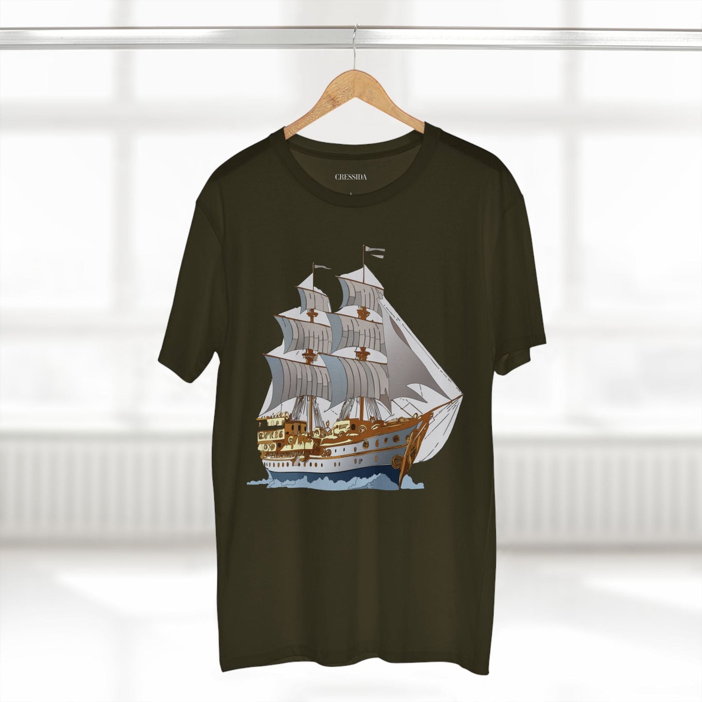 Ship Graphic Unisex 100 Cotton T-Shirt with Gold Frigate Art Design 12