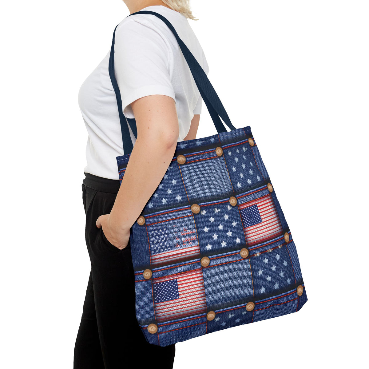 4th of July Graphic Denim Fabric Imitation Print Unisex Canvas Bag Poly Spun 3 Sizes Tote Bag 200-18