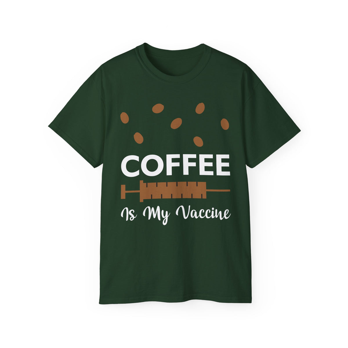 Coffee Is My Vaccine Tee | Coffee Beans & Syringe Graphic