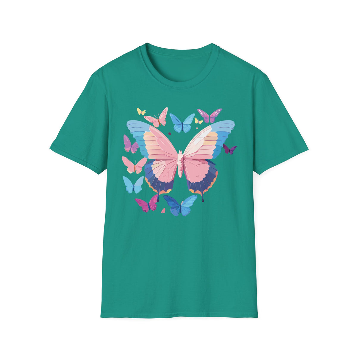 Butterfly Cluster T-Shirt — Pastel Pink & Blue Butterfly Graphic Tee Unisex 100 Cotton Gildan T-Shirt