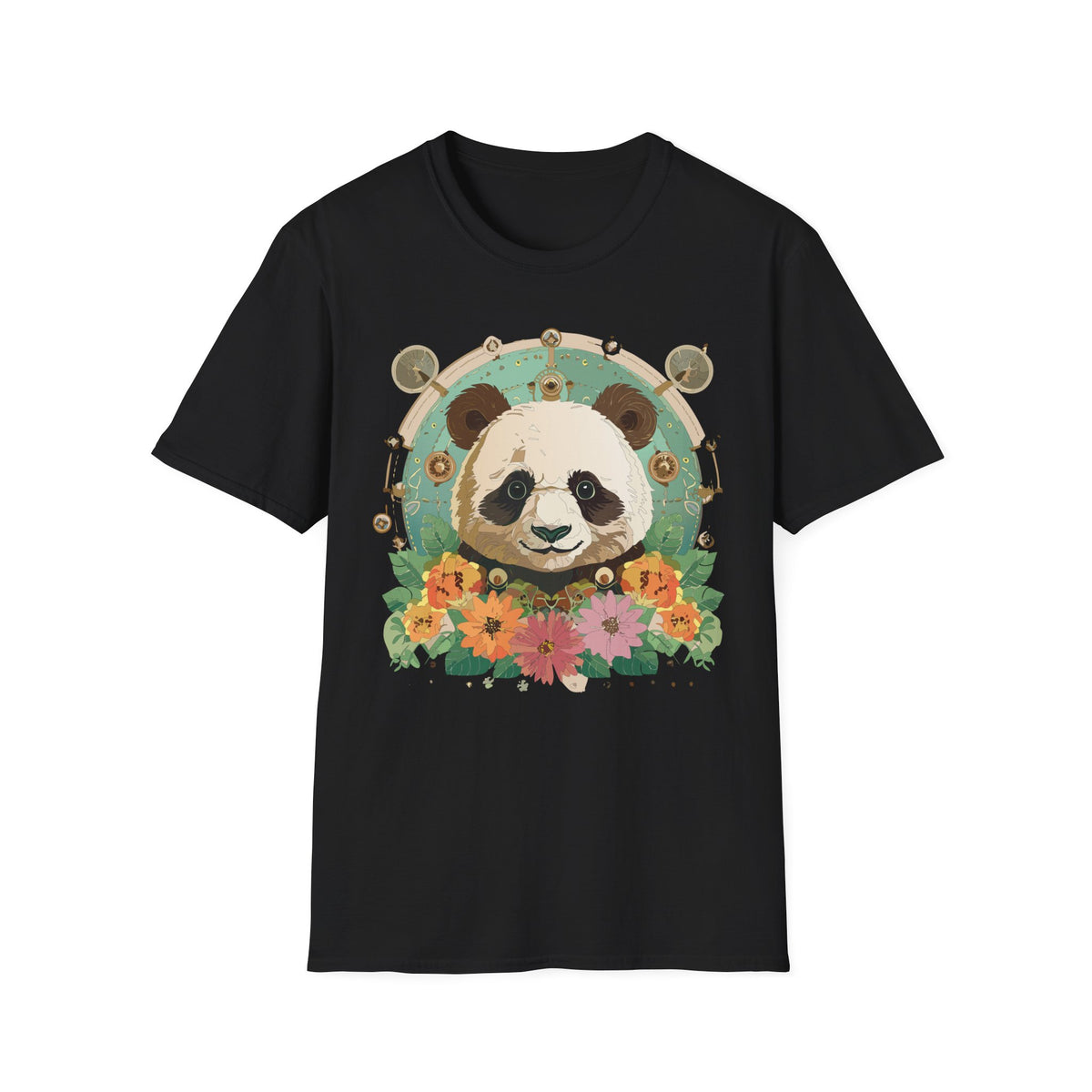 Floral Panda Portrait T-Shirt | Cute Panda Face Tee