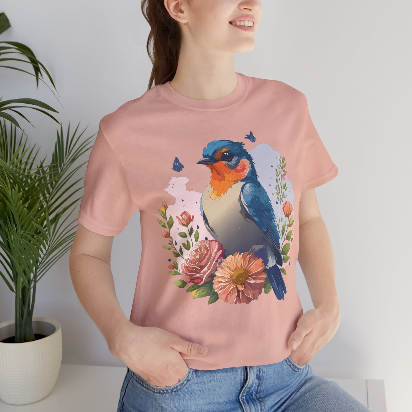 Floral Bird Tee, Animal Shirt, Bird Shirt, Floral Tee, Flower T-shirt, T-Shirt with Animal
