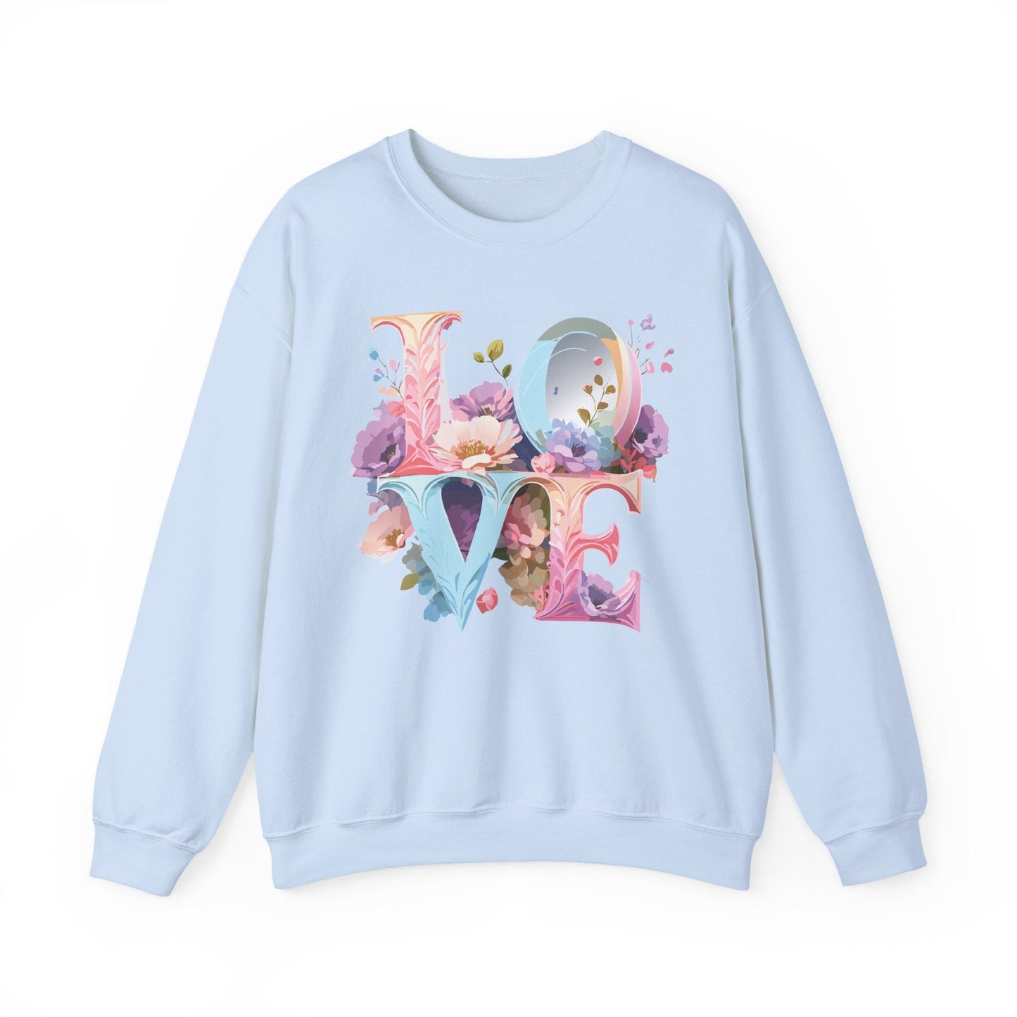 Floral Love Sweatshirt Unisex Crewneck Fifty Fifty Cotton Polyester Valentine Gift