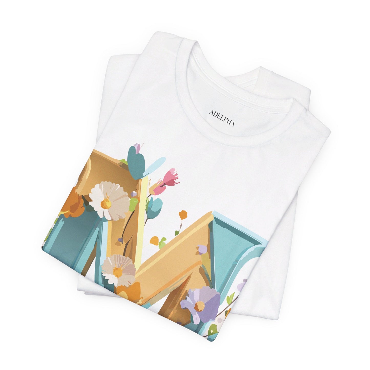 Letter M Shirt Unisex Graphic Tee Vintage Inspired Artwork Adelpha Jersey Short Sleeve