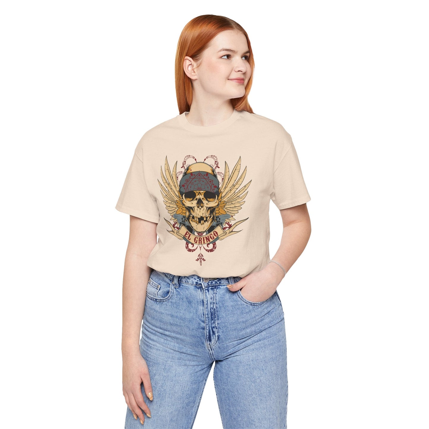 El Gringo Skull with Wings T-Shirt Vintage Tattoo Style Art-53