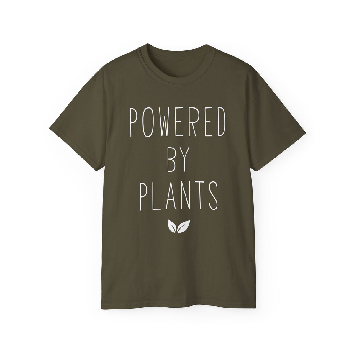 Powered By Plants T-Shirt | Vegan Plant-Based Tee, Leaf Graphic
