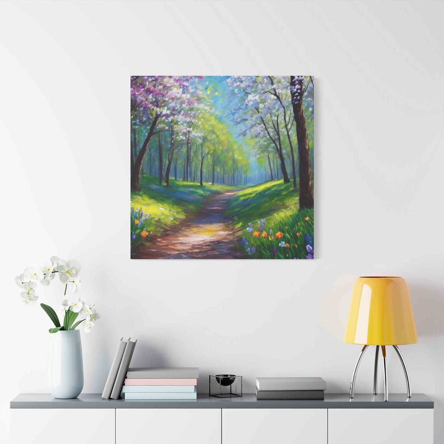 Spring Forest Print Canvas, Oil Paint Print 20x20, 24x24, 30x30, 32x32, 36x36 Art Design Print Pine-Wood Inner Frame MC-95