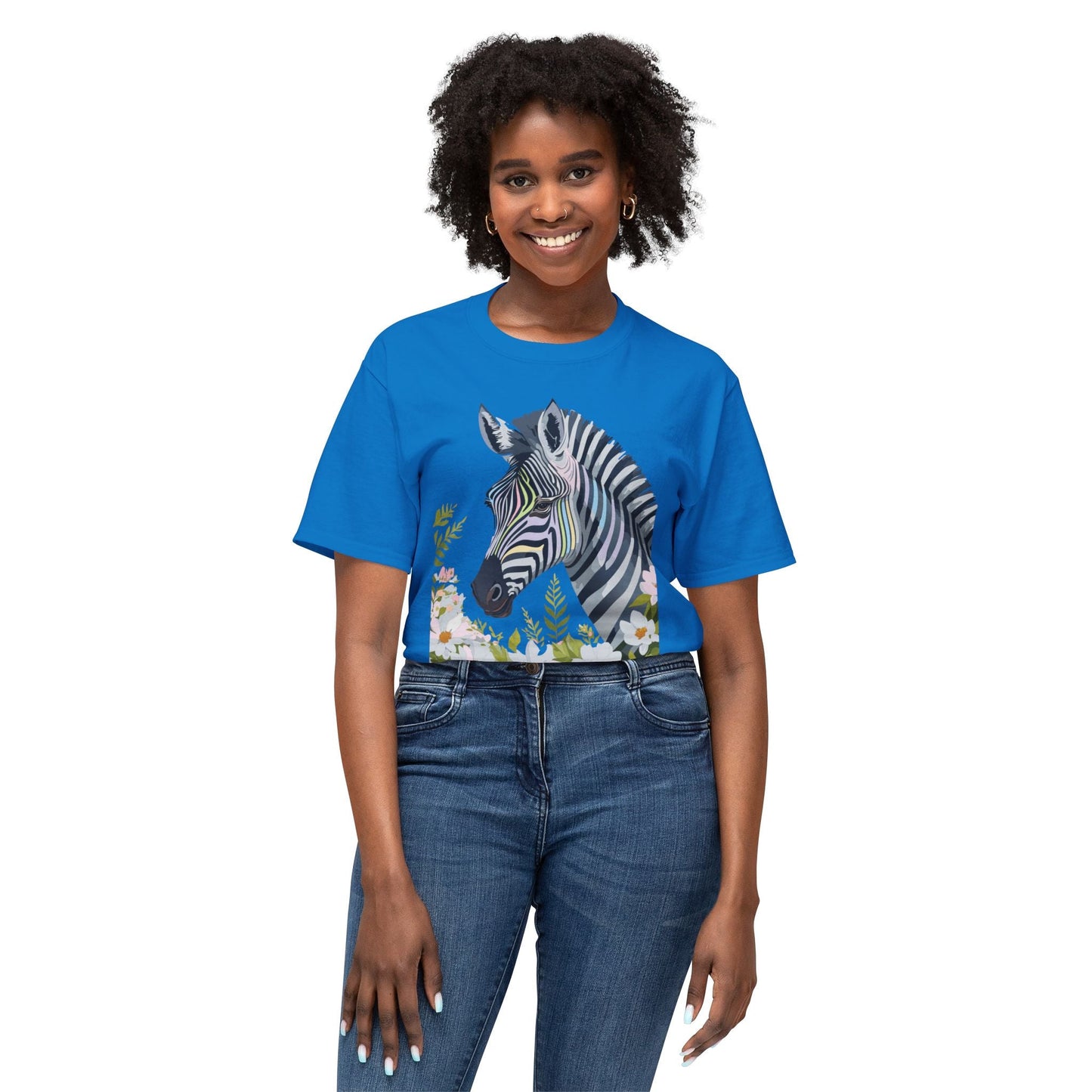 Unisex Zebra Art Design T Shirt With Floral Print HD Cotton Premium USA Made Jersey