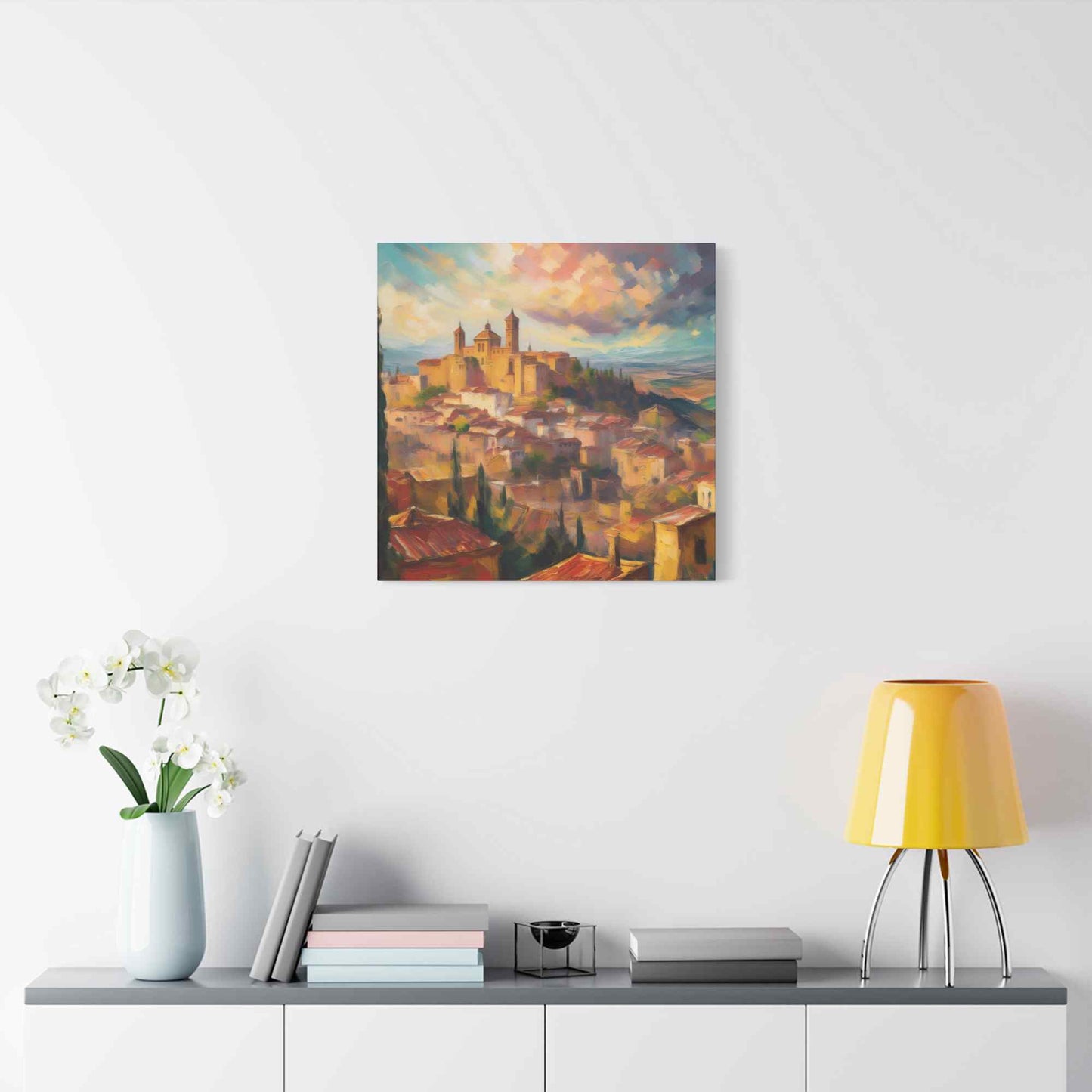 Spanish City Print Canvas, Oil Paint Print 20x20, 24x24, 30x30, 32x32, 36x36 Art Design Print Pine-Wood Inner Frame MC-58