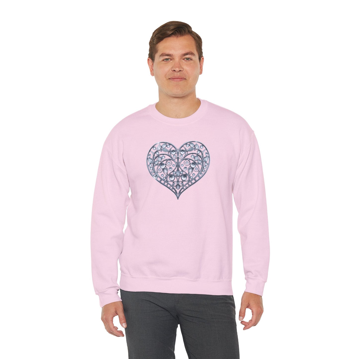 Big Crystal Heart Sweatshirt Unisex Fifty Fifty Cotton Poly Crewneck Valentines Day Sweatshirt