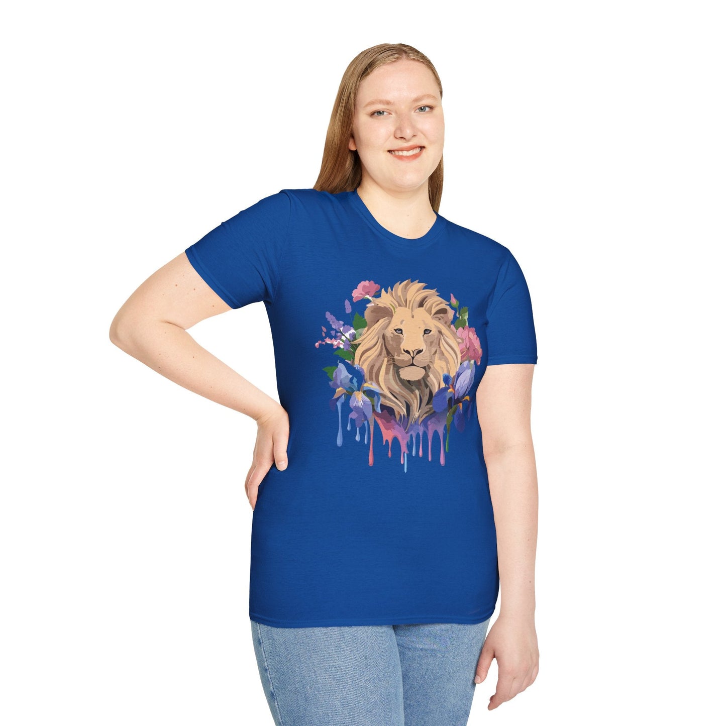 Unisex Softstyle Lion Shirt Floral Lion Tee Animal Print Graphic Tee