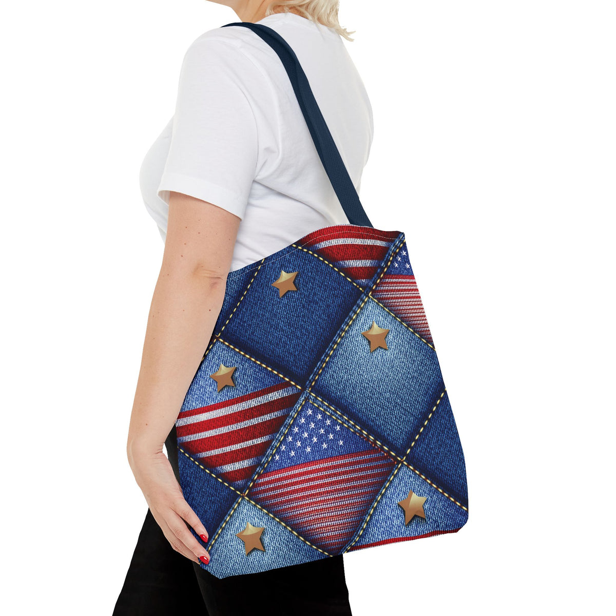 4th of July Graphic Denim Fabric Imitation Print Unisex Canvas Bag Poly Spun 3 Sizes Tote Bag 200-20