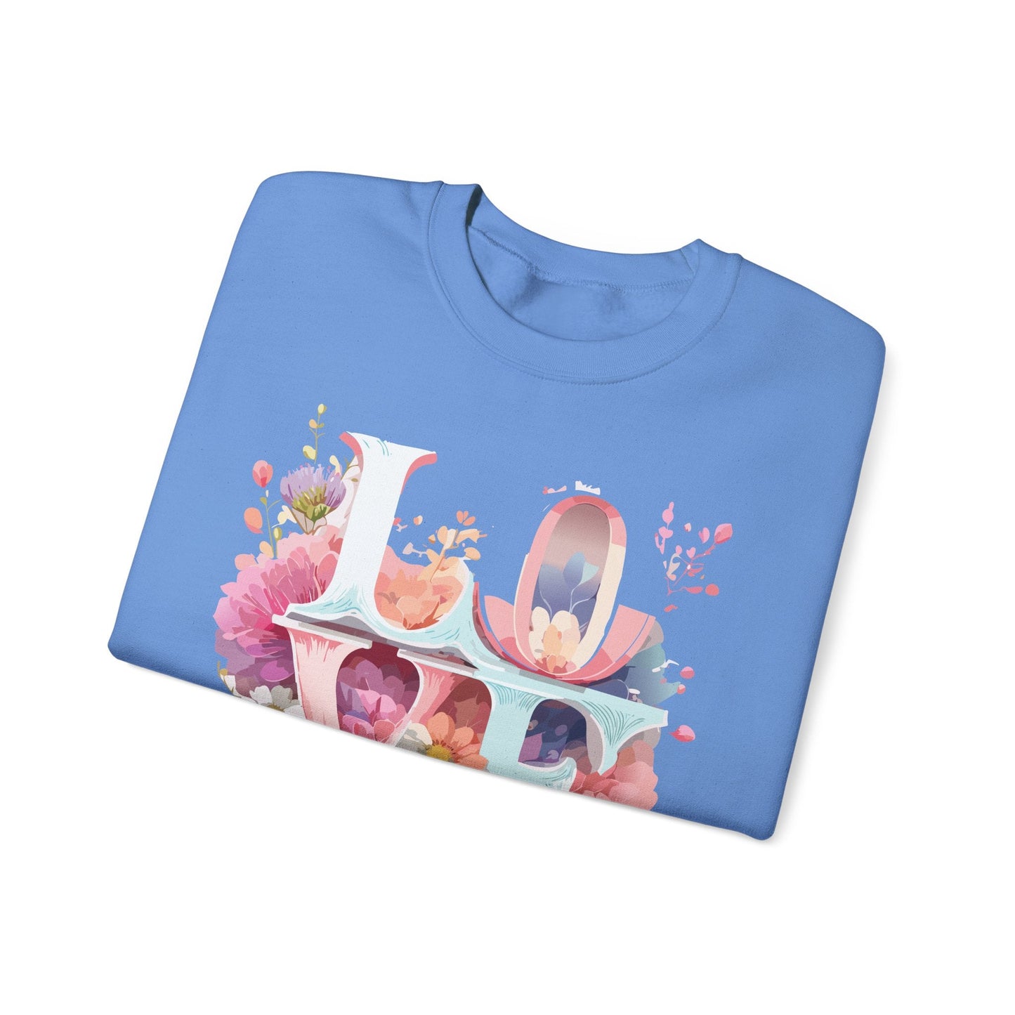 Floral Love Sweatshirt Valentines Day Flower Print Unisex Crewneck Heavy Blend Cotton Polyester