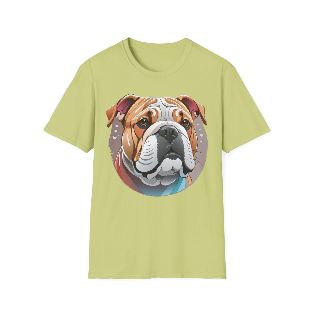 Bulldog Graphic T-Shirt — Colorful English Bulldog Portrait Graphic Design Unisex 100 Cotton Gildan T-Shirt