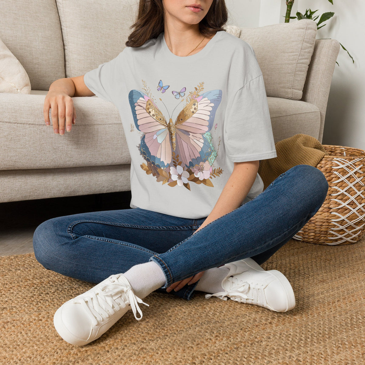 Butterfly Floral T-Shirt — Pastel Garden Wings Graphic Design Unisex 100 Cotton Gildan T-Shirt