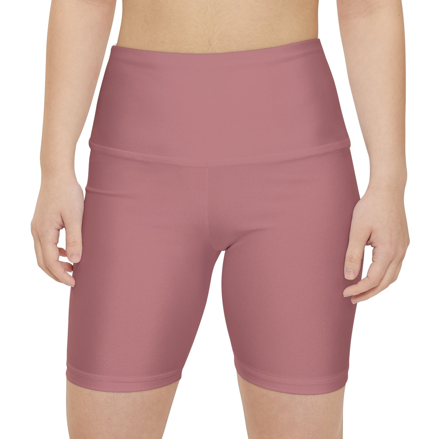 Dusty Rose Coral Women's High-Waist Workout Shorts — Dusty Rose Bike Shorts for Yoga & Training