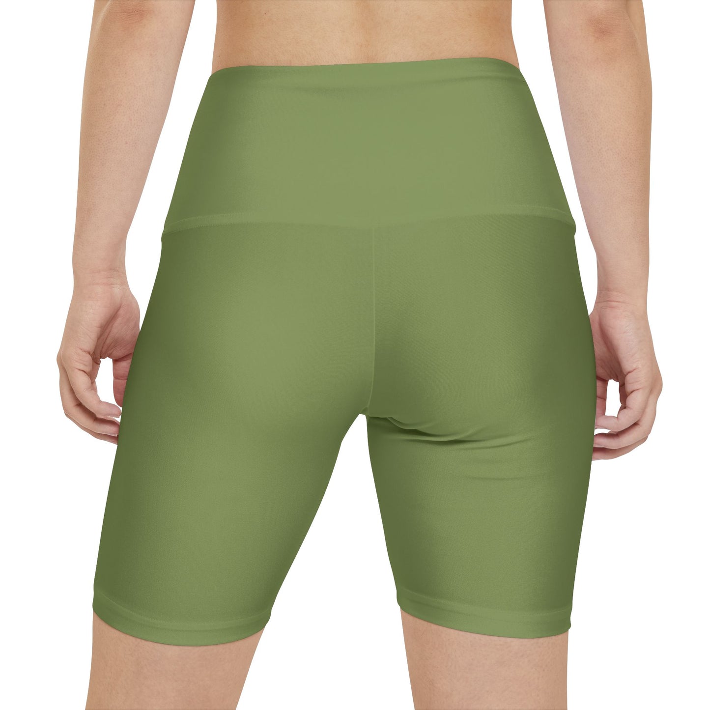 Palm Leaf Green Olive High-Waist Women's Workout Shorts — Comfortable Athletic Bike Shorts