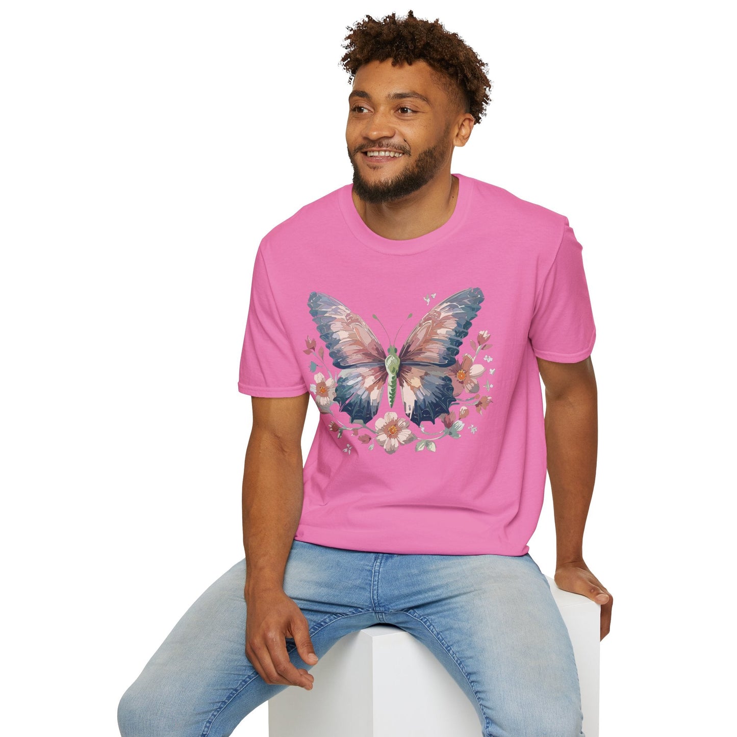 Butterfly Print T Shirt Monarch Unisex Gildan Softstyle 64000 Cotton Tee For Everyday Comfort