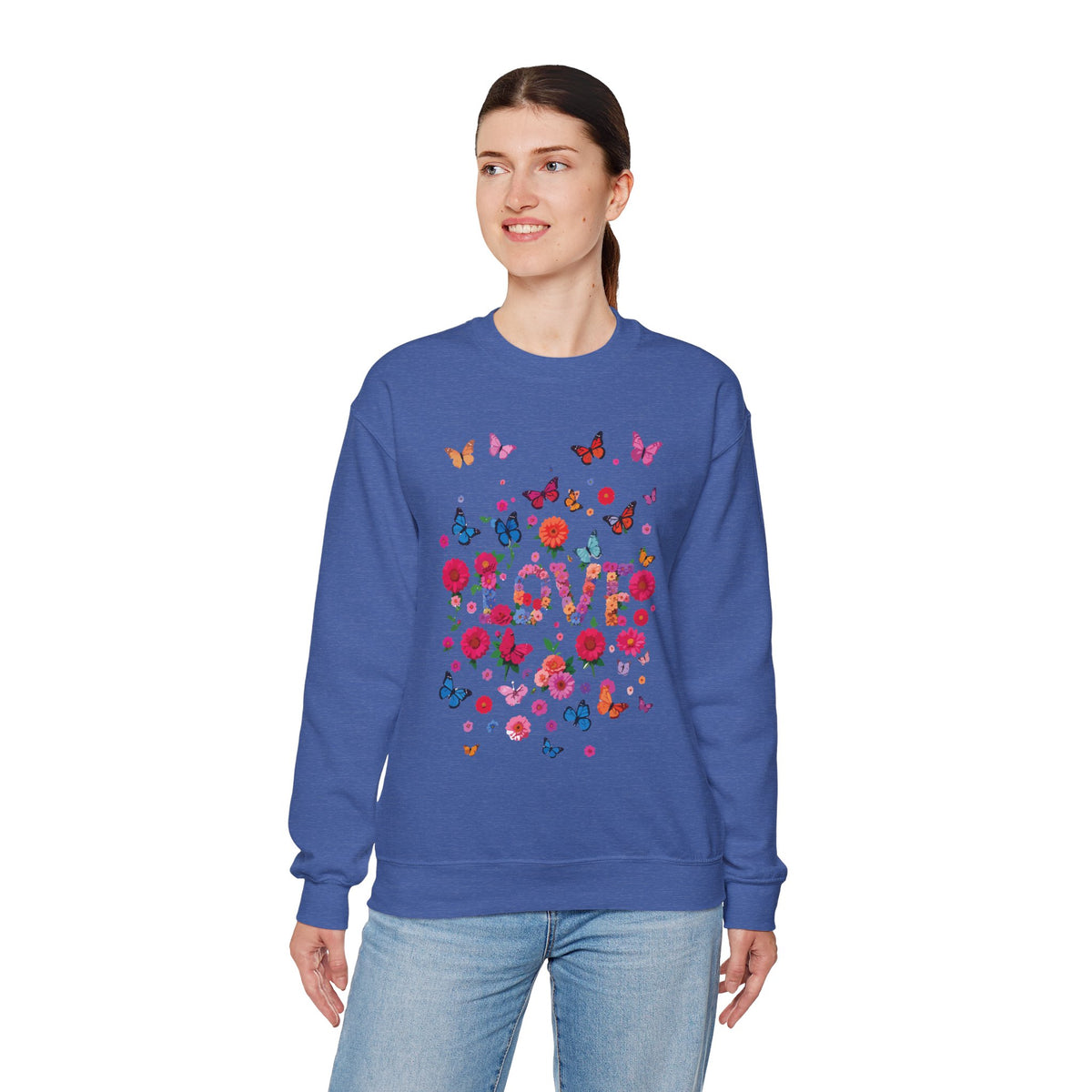 Unisex Floral Love Sweatshirt, Love Floral Sweatshirt, Floral Butterfly Sweatshirt, 50/50 Cotton-Poly Valentine's Day Sweatshirt 07