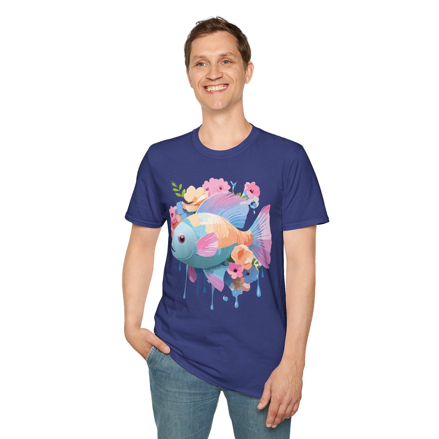 Fish Art Design Graphic Tee Unisex Short Sleeve T Shirt With Fish Artwork Premium Cotton