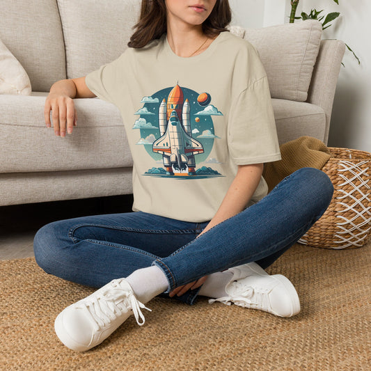 Retro Space Shuttle Illustration T-Shirt | Rocket Launch Graphic Design Unisex 100 Cotton Gildan T-Shirt