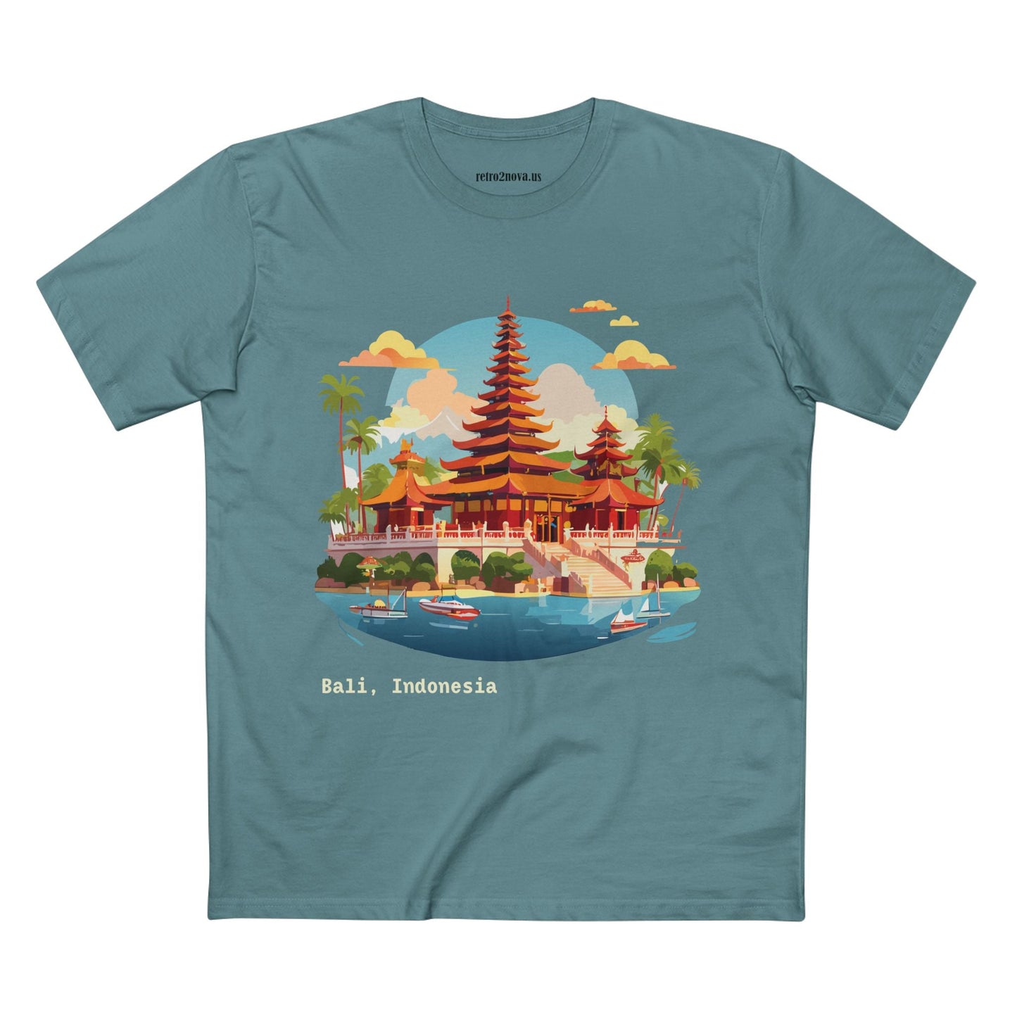 Unisex Premium Cotton Staple Tee Shirt With Original Bali Travel Art Design TT24 From Retro2Nova