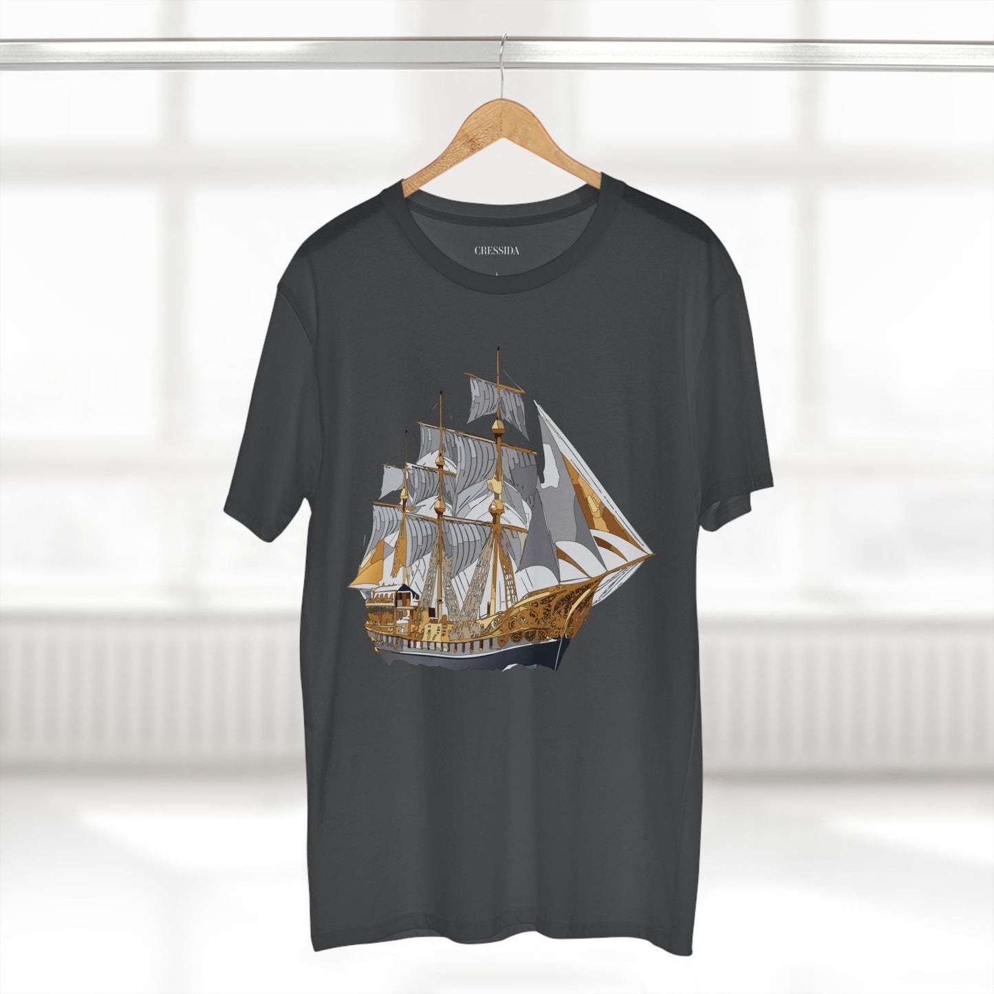 Ship Graphic Unisex 100 Cotton T-Shirt with Gold Frigate Art Design 18