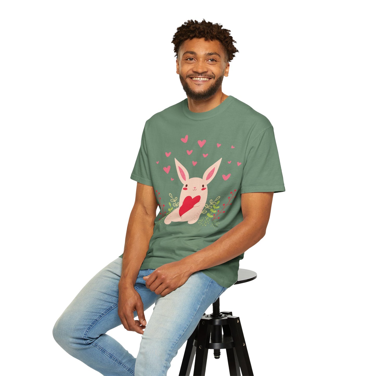Easter Bunny Heart T-Shirt, Tee Shirt with Easter Signature, T Shirt with Easter Prints, Tee Shirt with Easter Design