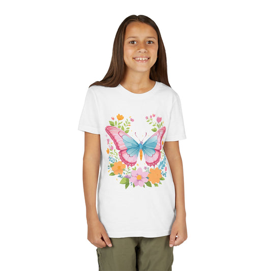 Butterfly Blossom Youth Tee - Colorful Short Sleeve T-Shirt for Spring Celebrations (9-14)