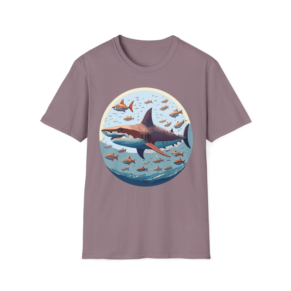 Great White Shark Circle Illustration T-Shirt | Ocean Fish Scene