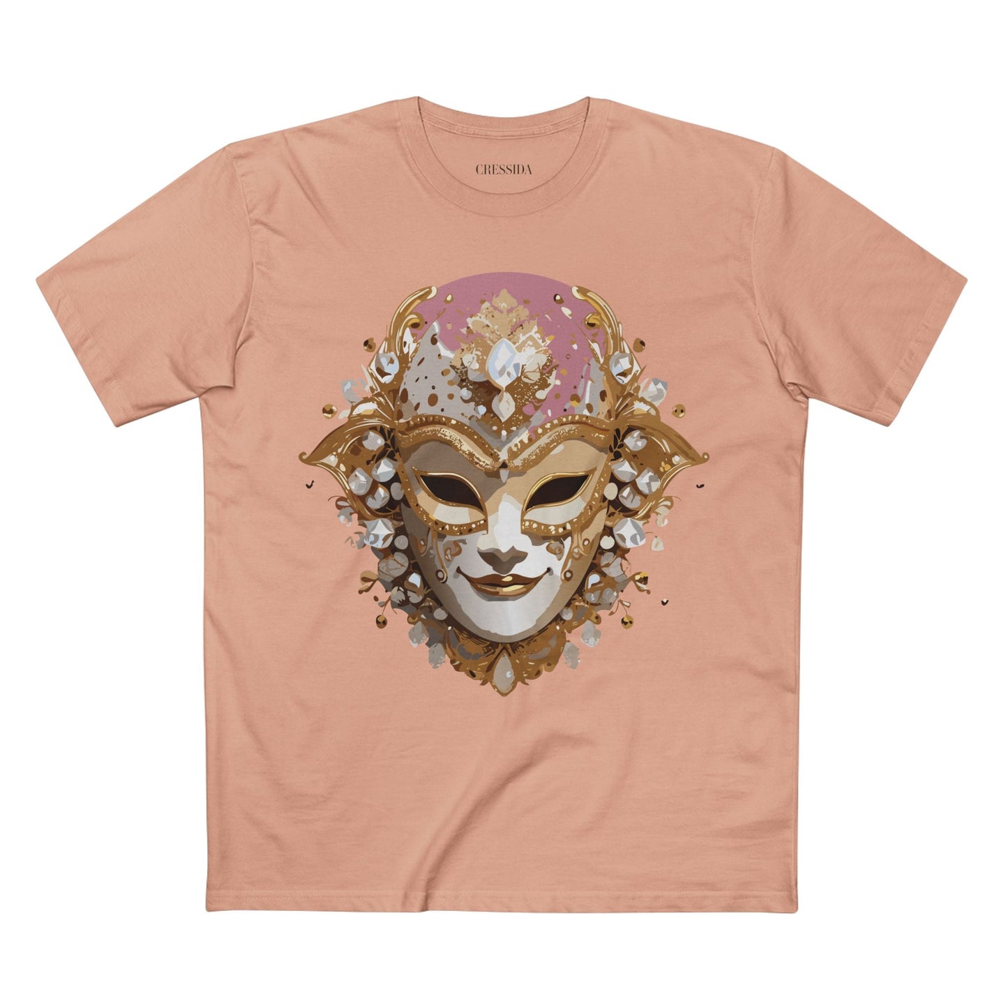 Carnival Mask Graphic T-Shirt Unisex 100 Cotton With Antique Gold Art Design Tee 19