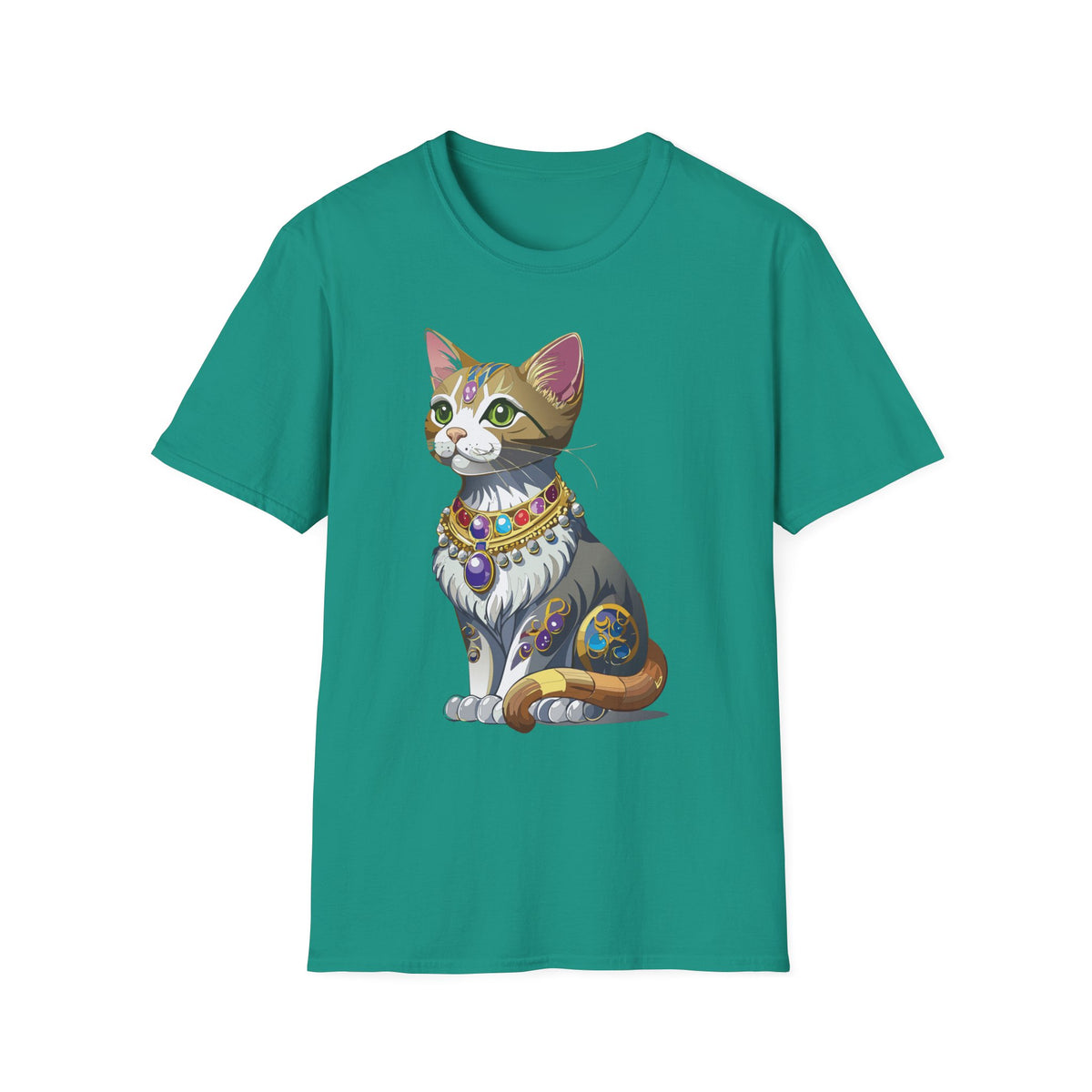 Regal Jewel-Studded Cat T-Shirt | Colorful Crowned Cat Illustration