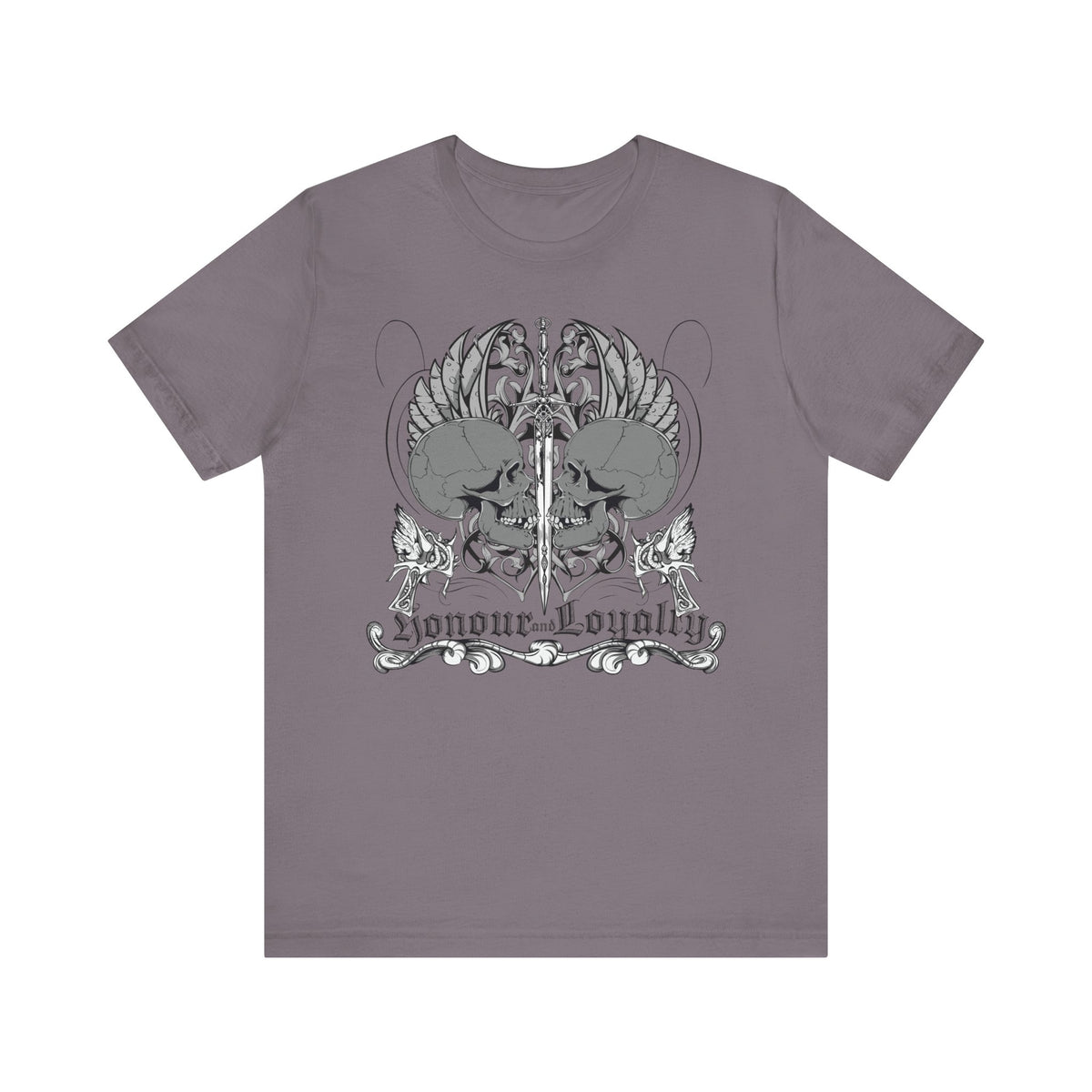 Honor Loyalty crest tee Gothic heraldry skulls wings emblem Unisex Cotton Art-48