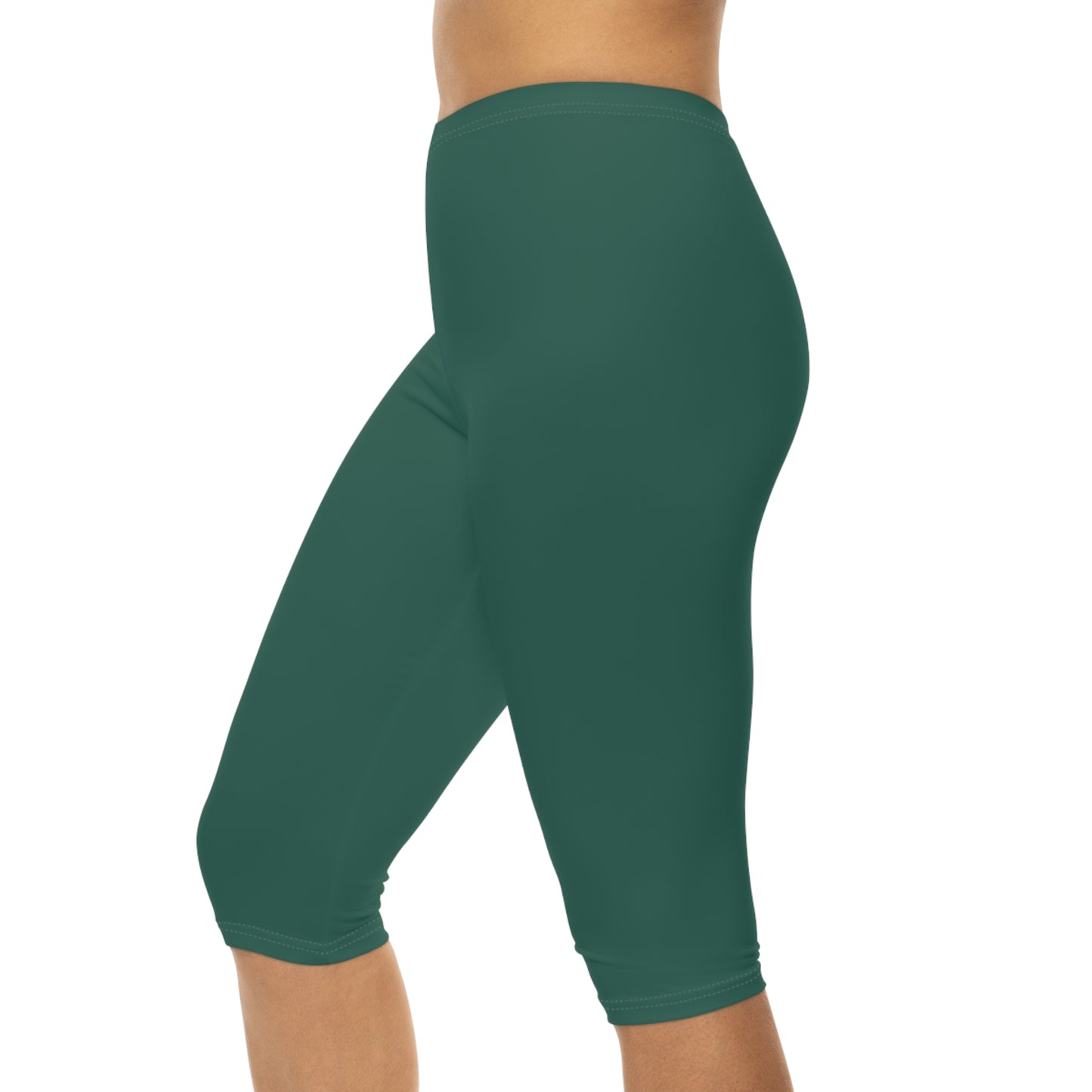 Dark Jungle Green Color Women's Brushed Suede Poly Span Casual Capri Leggings XS-2XL