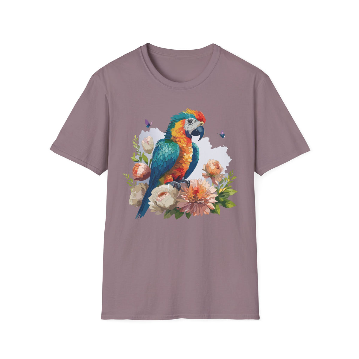 Colorful Parrot Illustration T-Shirt | Tropical Bird Floral Art